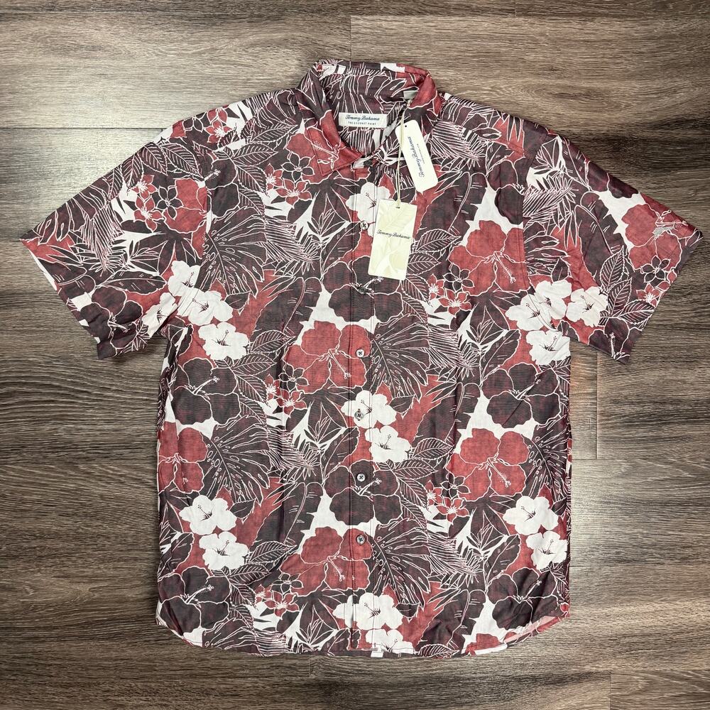 Tommy Bahama Button Down Men Medium Red Coconut Point Floral IslandZone NEW $148
